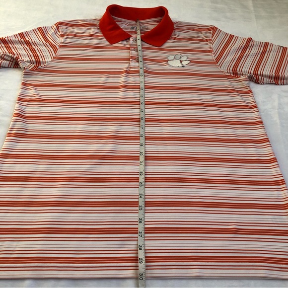 Russell Athletic Clemson Tigers Polo Men’s Size Large Orange & White Striped - Picture 6 of 9